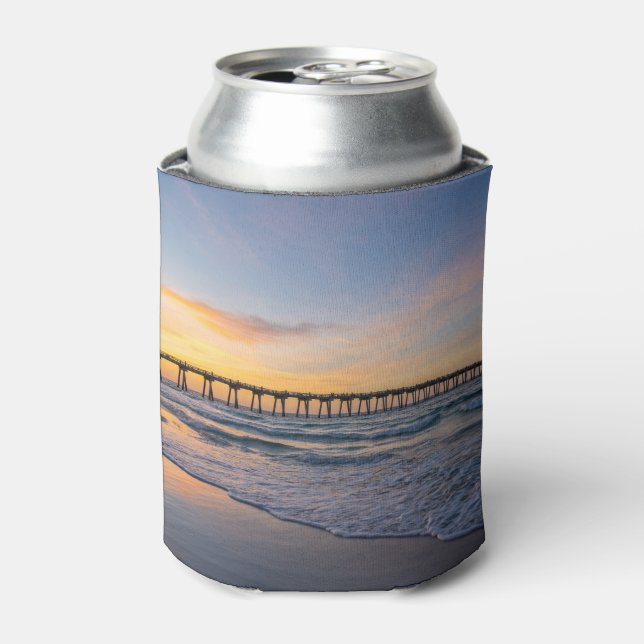 Pensacola Pier Shoreline Sunrise Can Cooler (Can Front)