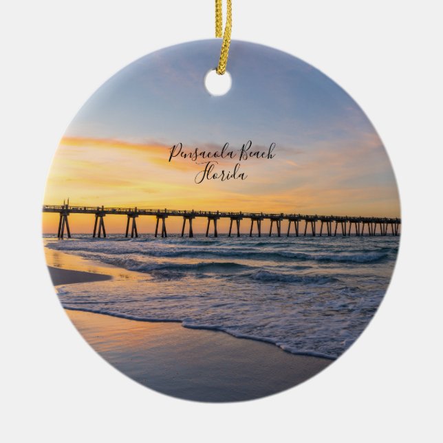 Pensacola Pier Shoreline Sunrise Circle Ornament (Front)
