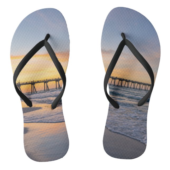 Pensacola Pier Shoreline Sunrise Flip Flops (Footbed)