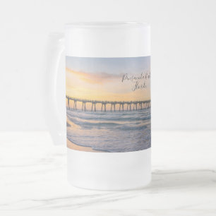 Pensacola Pier Shoreline Sunrise Frosted Beer Mug