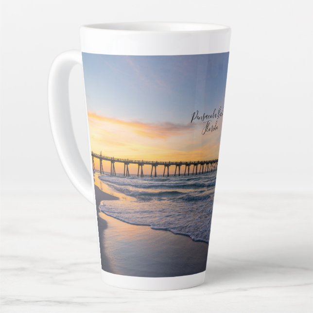 Pensacola Pier Shoreline Sunrise Latte Mug (Left Angle)