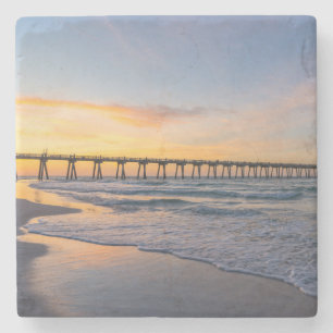 Pensacola Pier Shoreline Sunrise Stone Coaster