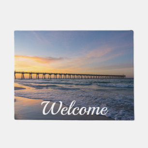 Pensacola Pier Shoreline Sunrise Welcome Doormat