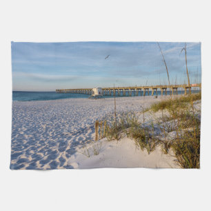 Pensacola Sand Dunes Pier Morning Kitchen Towel