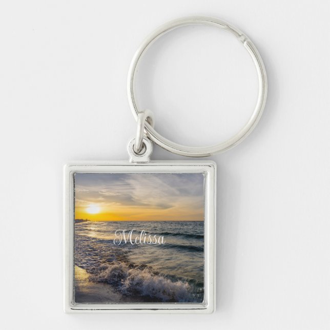 Pensacola Splashing Waves Sunrise Custom Keychain (Front)