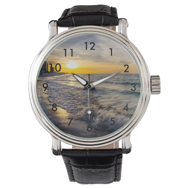 Pensacola Splashing Waves Sunrise Wrist Watch (Front)