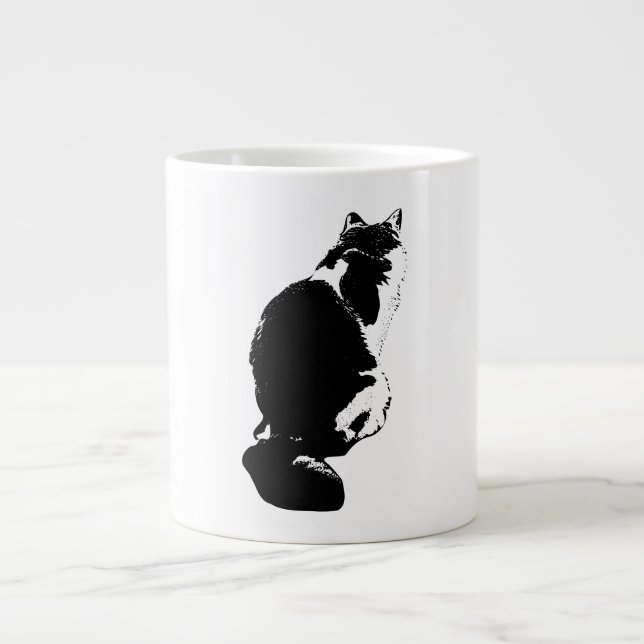 Pensive Cat Back View Ink Art Mug (Front)