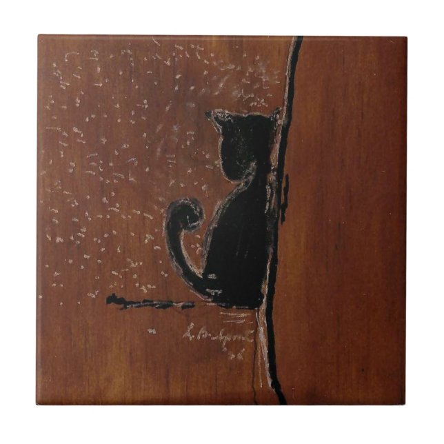 Pensive Cat Left Ceramic Tile (Front)