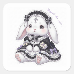 Pensive Gothic Lolita Bunny - Black & Purple Cross Square Sticker