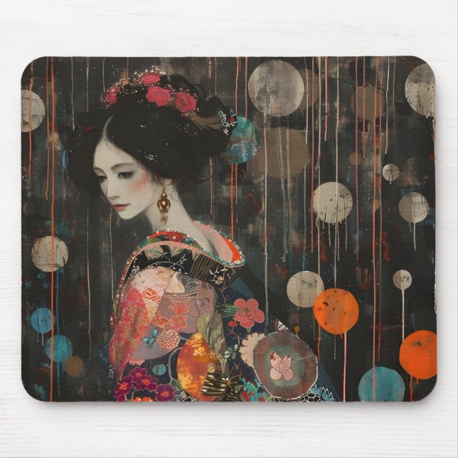 Pensive Woman in Kimono Mouse Mat (Front)