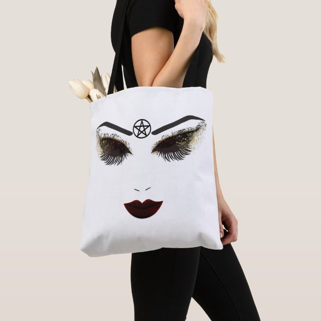 Pentacle Beauty Face Lashes & Dark Lips Makeup Tote Bag (Close Up)
