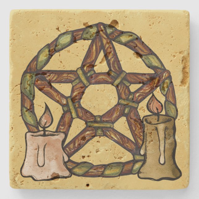 Pentacle Green Witch Blessed Be Witchcraft Artwork Stone Coaster (Front)