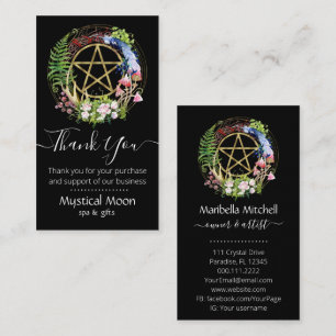 Pentacle Nature Wreath Flowers Boho Black Business Card