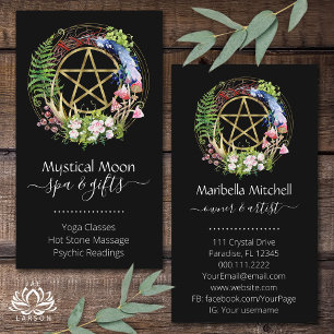 Pentacle Nature Wreath Flowers Boho Black Business Card