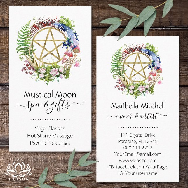 Pentacle Nature Wreath Flowers Boho  Business Card (Creator Uploaded)