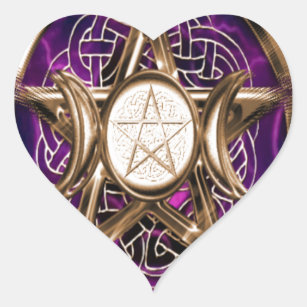 Pentacle Purple and Gold Triple Moon Heart Sticker