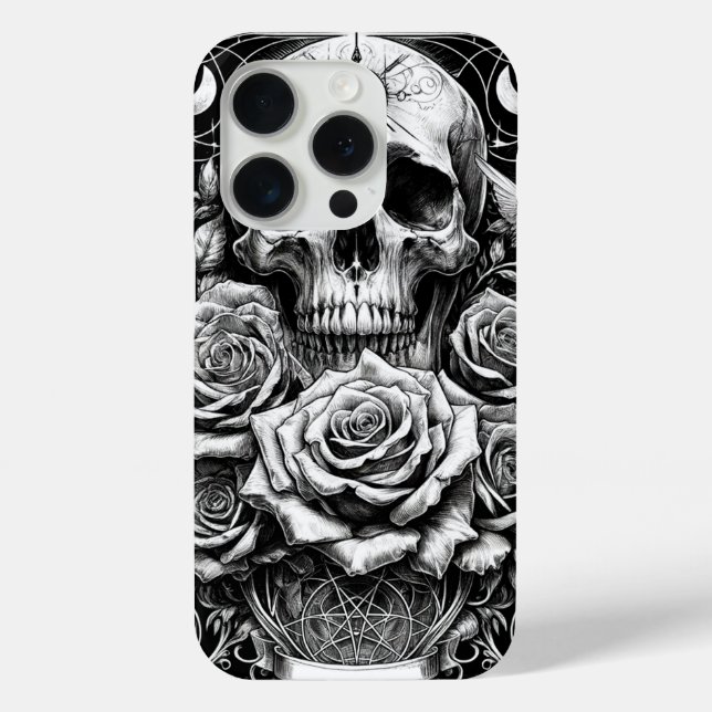 Pentacle Skeleton Skull & Roses Tarot Art Case-Mate iPhone Case (Back)