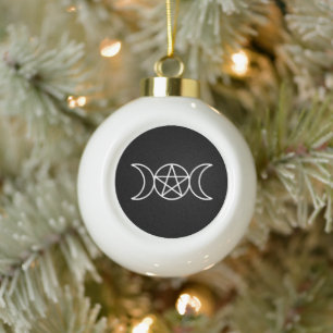 Pentacle Triple Moon Goddess Ceramic Ball Christmas Ornament