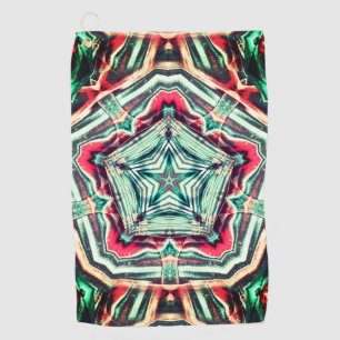 Pentagon over star, worn aged red and dark green golf towel