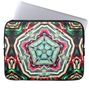 Pentagon over star, worn aged red and dark green   laptop sleeve