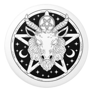 Pentagram and Goat Design Ceramic Knob