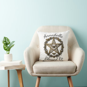 Pentagram and Moth Witchy Art Custom Name Cushion