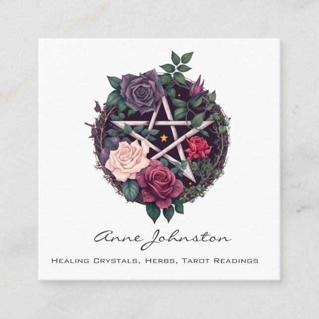 Pentagram and Roses Square Business Card (Front)