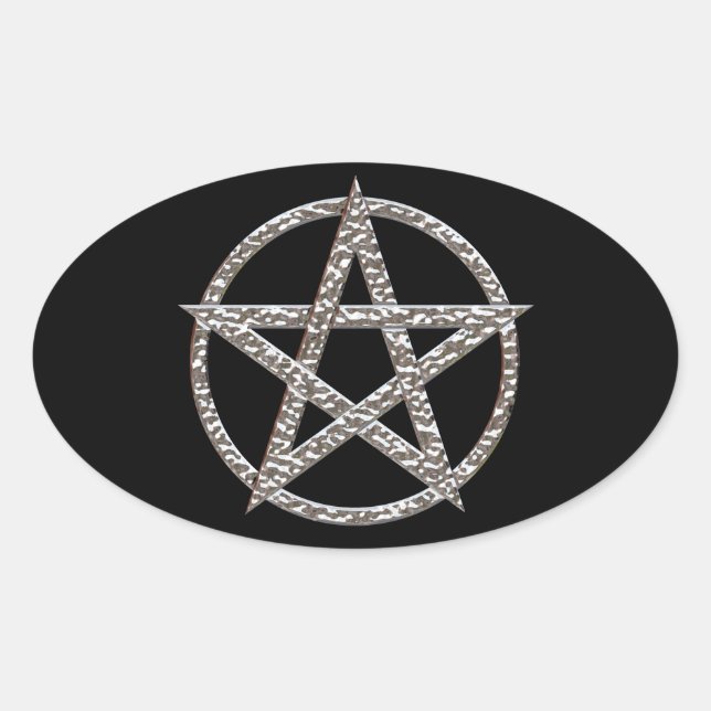 Pentagram Hammered Chrome Oval Sticker (Front)