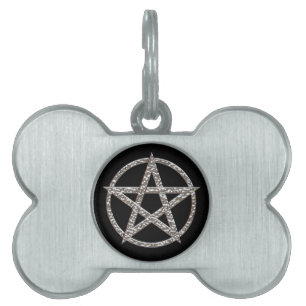 Pentagram Hammered Chrome Pet Name Tag