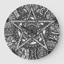 Pentagram Mandala WaClock - black and white design