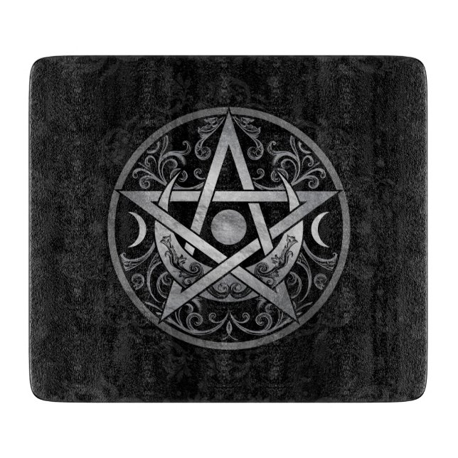 Pentagram Ornament - Silver and Black Cutting Board (Front)