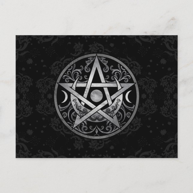 Pentagram Ornament - Silver and Black Postcard (Front)