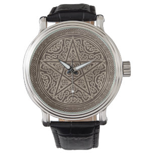 Pentagram Ornament Wooden Texture Watch