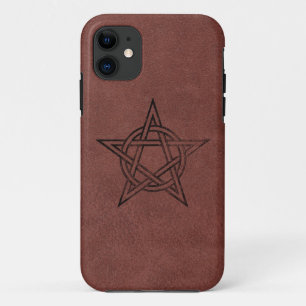 Pentagram - Pagan Magic Symbol on Red Leather iPhone 11 Case
