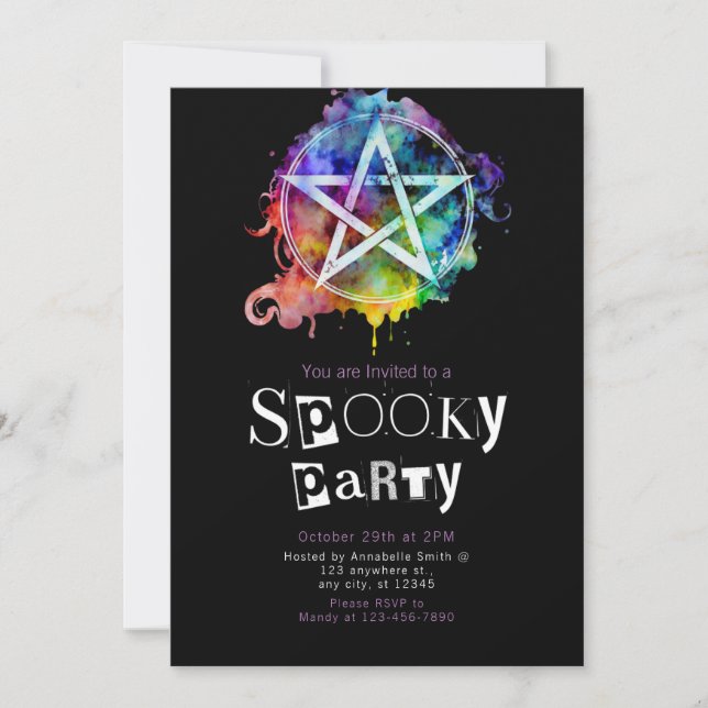 Pentagram Pagan Modern Minimalist Halloween Invitation (Front)