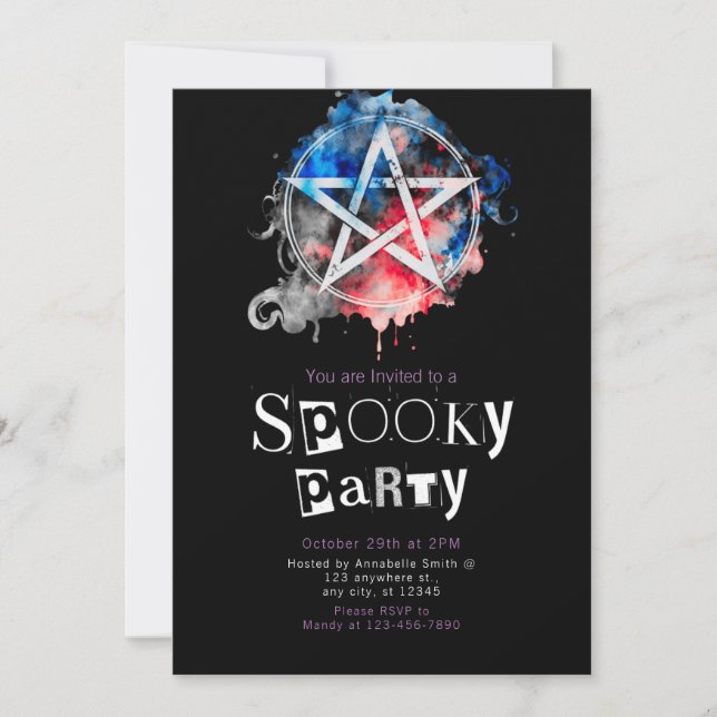 Pentagram Pagan Modern Minimalist Halloween Invitation (Front)