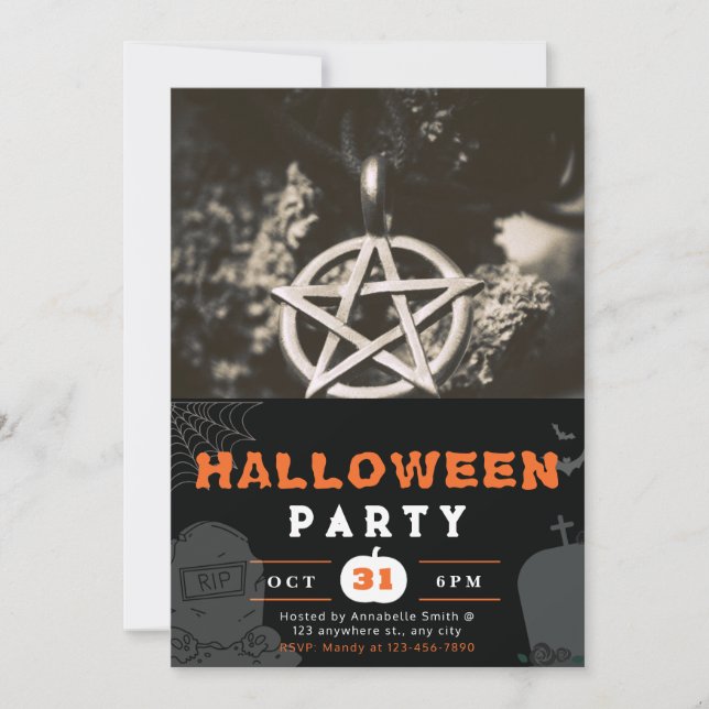 Pentagram Photo Black Halloween Invitation (Front)