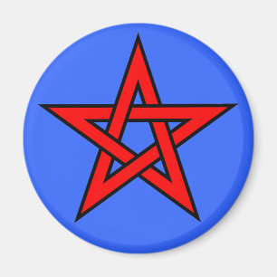 Pentagram Red on Blue Magnet
