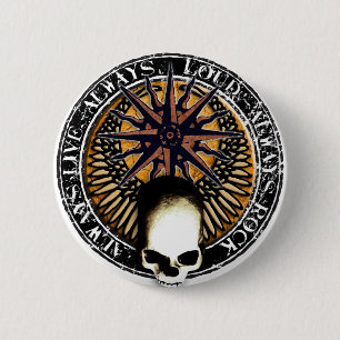 Pentagram Rock and roll skull 6 Cm Round Badge