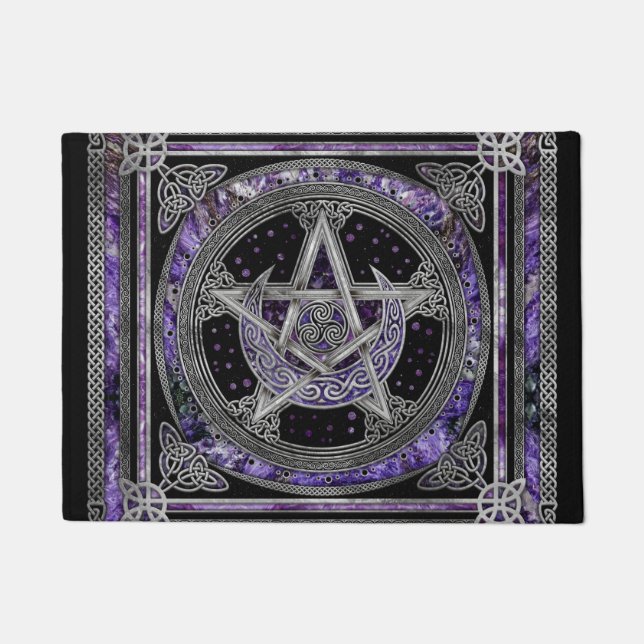 Pentagram Triskelion Amethyst Moon Doormat (Front)