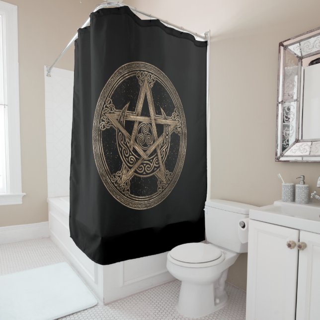 Pentagram Triskelion Moon Ornament Shower Curtain (In Situ)