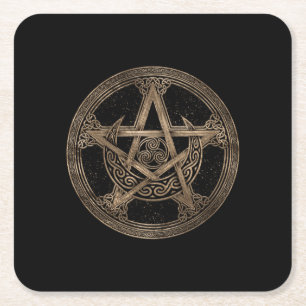 Pentagram Triskelion Moon Ornament Square Paper Coaster