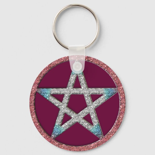 Pentagram Wiccan Witch Key Chain Fob Keychain (Front)