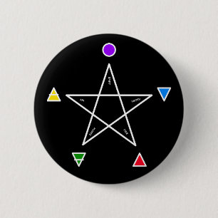 Pentagram with five elements (Wicca) 6 Cm Round Badge