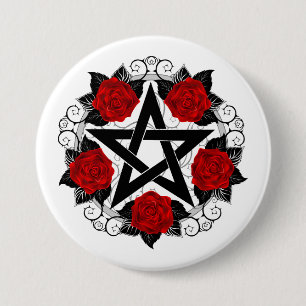 Pentagram with Red Roses 7.5 Cm Round Badge