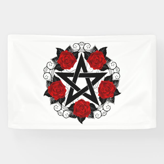Pentagram with Red Roses Banner (Horizontal)