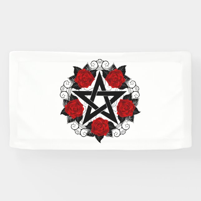 Pentagram with Red Roses Banner (Horizontal)