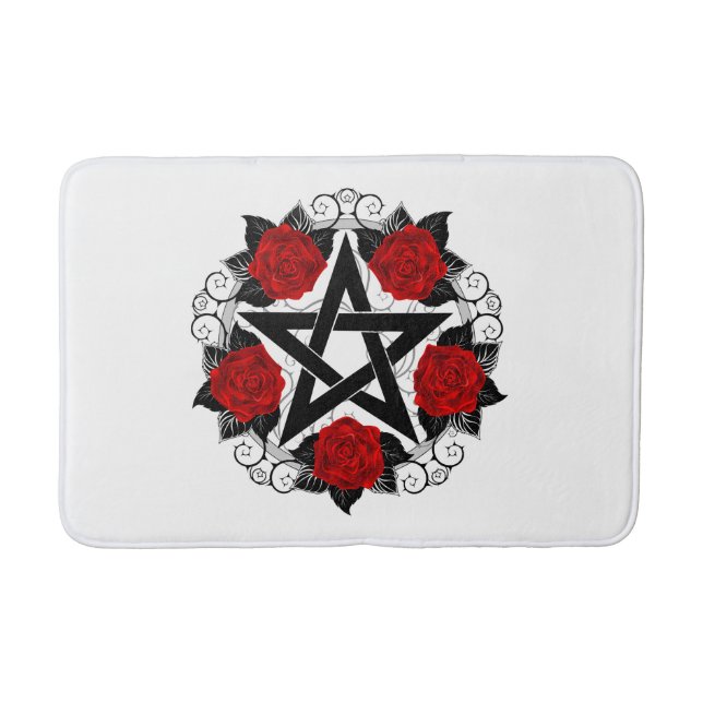 Pentagram with Red Roses Bath Mat (Front)