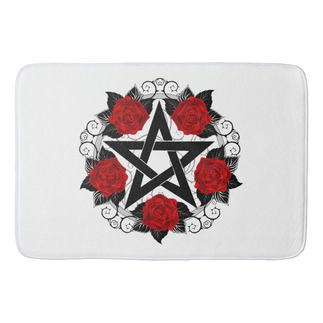 Pentagram with Red Roses Bath Mat (Front)