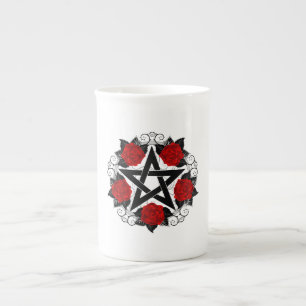 Pentagram with Red Roses Bone China Mug